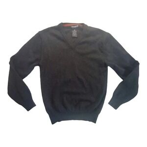 Marco Fiori Mens V Neck Pure Merino Wool Sweater Made in Italy S P Charcoal Gray